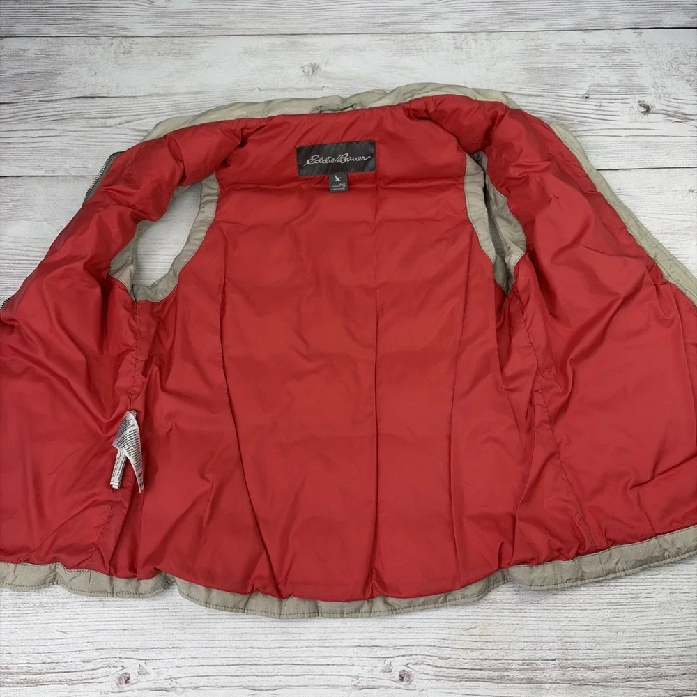 Eddie Bauer Women's Petite XS Goose Down Puffer Vest Taupe Full Zip Safari